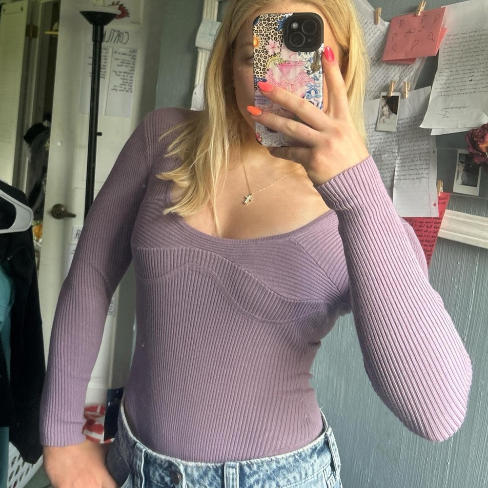 Iris Purple Ribbed Long Sleeve Bodysuit